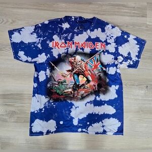 Iron Maiden Tie-Dye/Bleached Blue T-Shirt Size M NWOT